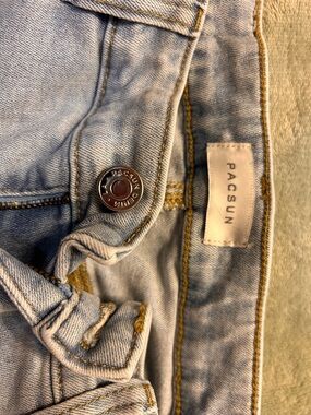 Pacific Sunwear Light Blue Denim Jeans with Tan Leather Patch